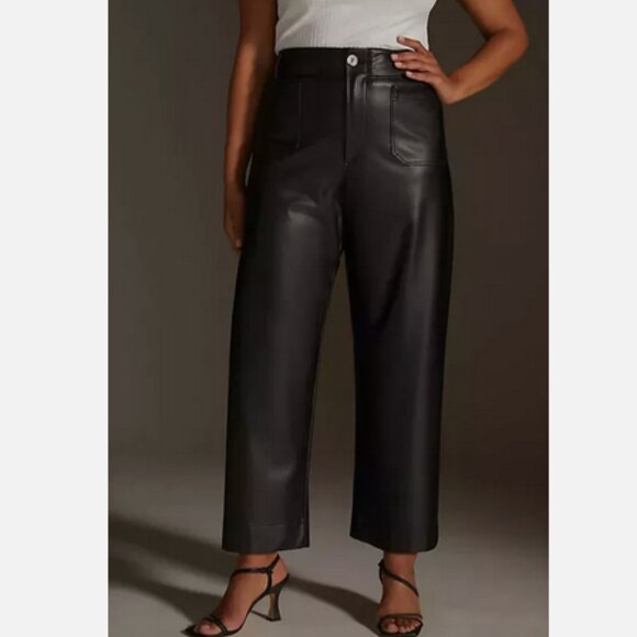 Anthropologie Maeve 22W The Colette Cropped Wide-Leg Faux Leather Pants 22 W NWT - Picture 2 of 8